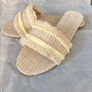 Women's Beige Woven Slide Sandals